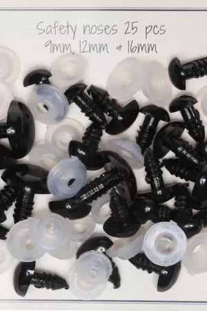 Nuova Collezione Nez de sécurité en plastique pour peluche et amigurumi - 9 - 12 & 16 mm - Noir x25