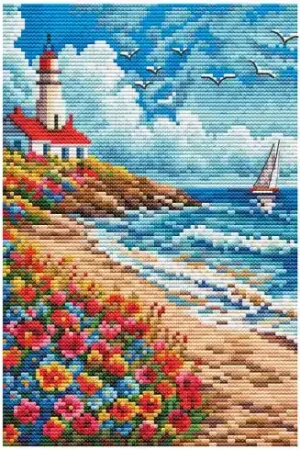 Vendita Finale kit ricamo a punto croce - Spiaggia fiorita - RTO