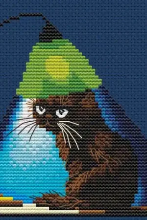 kit ricamo a punto croce - Gatto nero 3 - RTO Offerta Limitata