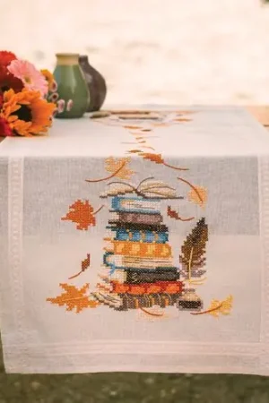 Kit runner da ricamare - Libri e foglie d'autunno - Vervaco Offerta Speciale