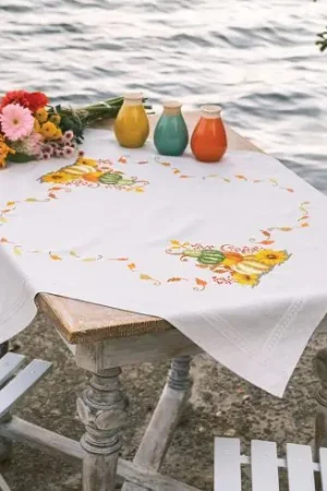 Kit tovaglia da ricamo - Zucche e foglie - Vervaco Nuovo Arrivo