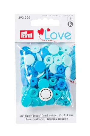 30 boutons à pression Prym en plastique Color Snaps 12.4mm Multi Bleu Popolare