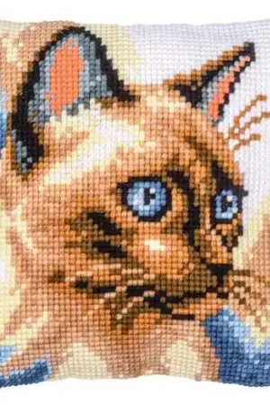 Economico Kit cuscino fori grossi - Cuscino da ricamare gatto siamese - Vervaco