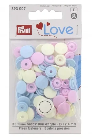 Promo Stagionale 30 boutons à pression en plastique Color Snaps 12.4mm Bleu clair - Lilas - Ecru