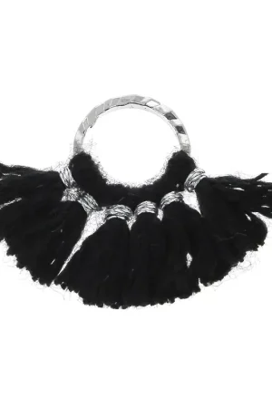 Compra Online Mini pendentif éventail pompons imitation coton 15x20 mm Noir - Argenté x1