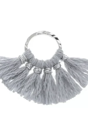 Mini pendentif éventail pompons imitation coton 15x20 mm Gris Clair - Argenté x1 Subito Disponibile
