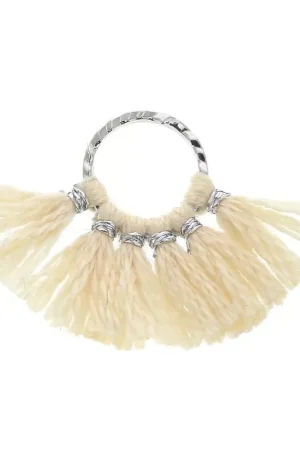 Mini pendentif éventail pompons imitation coton 15x20 mm Bisque - Argenté x1 Non Perdere