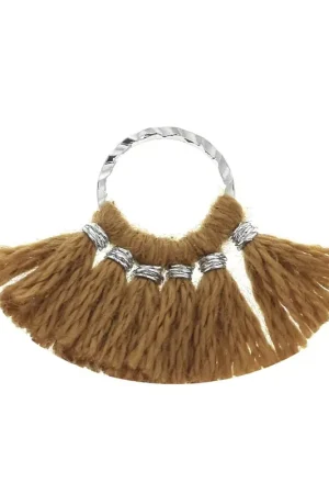 Mini pendentif éventail pompons imitation coton 15x20 mm Caramel - Argenté x1 Soddisfatti O Rimborsati