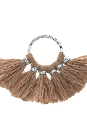 Spedizione Espresso Mini pendentif éventail pompons imitation coton 15x20 mm Sienne - Argenté x1