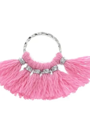 Saldi Mini pendentif éventail pompons imitation coton 15x20 mm Rose Vif - Argenté x1