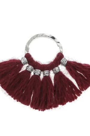 Mini pendentif éventail pompons imitation coton 15x20 mm Bordeaux - Argenté x1 Occasione
