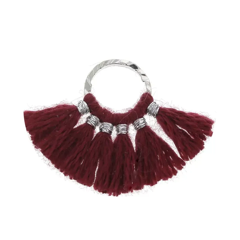 Mini pendentif éventail pompons imitation coton 15x20 mm Bordeaux - Argenté x1 Occasione