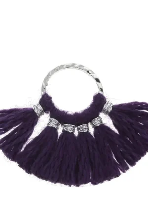 Spedizione Gratuita Mini pendentif éventail pompons imitation coton 15x20 mm Aubergine - Argenté x1
