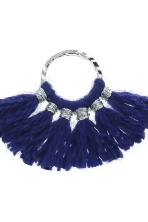 Mini pendentif éventail pompons imitation coton 15x20 mm Bleu Marine - Argenté x1 Professionale