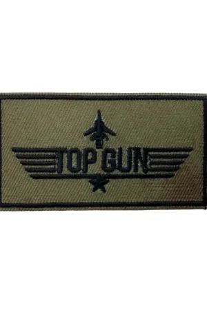 Popolare Patch Termoadesiva Verde Militare – Top Gun con Aereo Ricamato