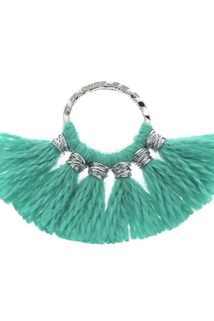 Must-Have Mini pendentif éventail pompons imitation coton 15x20mm Vert Turquoise-Argenté x1