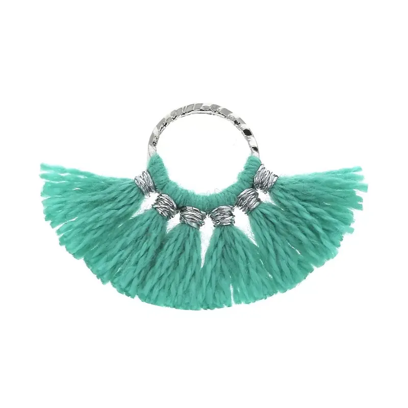 Must-Have Mini pendentif éventail pompons imitation coton 15x20mm Vert Turquoise-Argenté x1