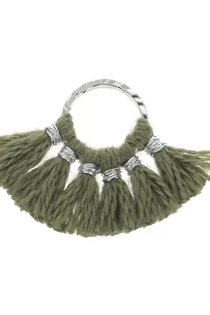 Ultime Pezzi Mini pendentif éventail pompons imitation coton 15x20 mm Kaki - Argenté x1