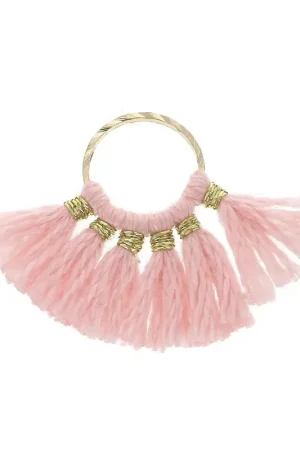 Ultime Pezzi Mini pendentif éventail pompons imitation coton 15x20 mm Rose - Doré x1