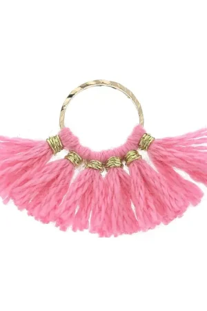 Non Perdere Mini pendentif éventail pompons imitation coton 15x20 mm Rose Vif - Doré x1