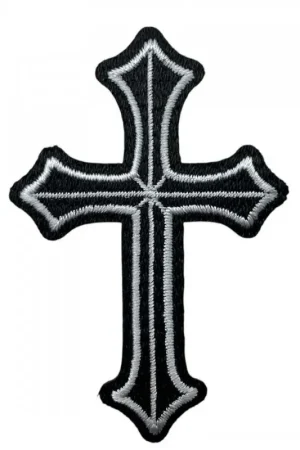 Più Venduto Applicazione termoadesiva croce ricamo bianco lucido 6x4 cm per abiti sacri chiesa e abbigliamento
