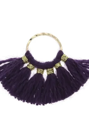 Mini pendentif éventail pompons imitation coton 15x20 mm Aubergine - Doré x1 Affare