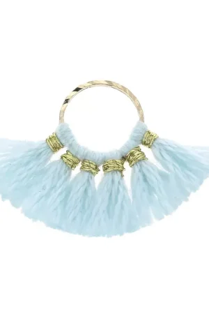 Mini pendentif éventail pompons imitation coton 15x20 mm Bleu Ciel - Doré x1 Pagamento Sicuro