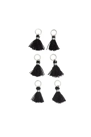 Esclusivo Pompons en coton 11 mm avec anneau ouvert argenté - Noir x6