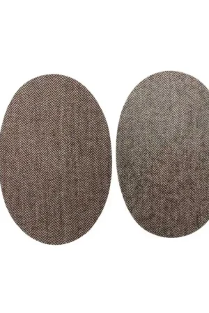 Affare Coppia Applicazione Toppa Patch Termoadesiva Tessuto Spigato Lana Marrone 14x9 Cm