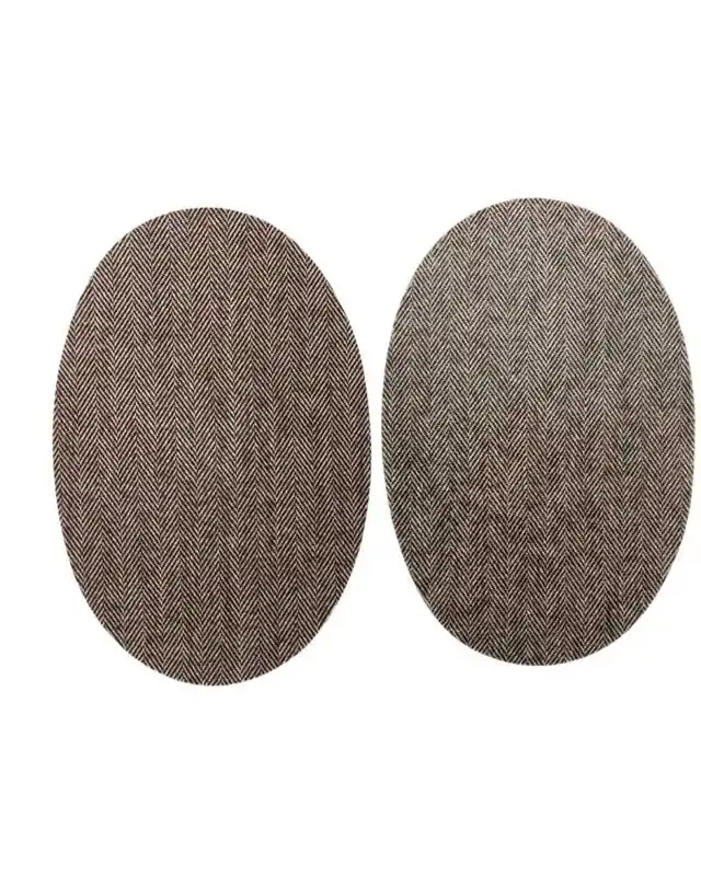 Affare Coppia Applicazione Toppa Patch Termoadesiva Tessuto Spigato Lana Marrone 14x9 Cm