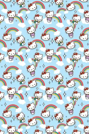 Economico Tessuto in cotone - Hello Kitty - Cielo Arcobaleno