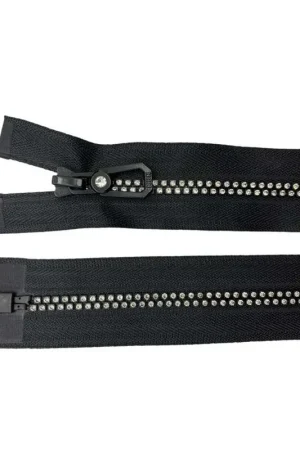 Cerniera Zip Nera con Strass – Catena Gioiello, 70 cm, 1 Cursore Must-Have
