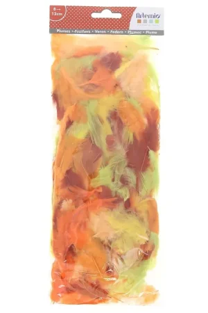 A Buon Prezzo Plumes colorées 8 à 12cm pour bijoux et déco DIY - Jaune/Orange x10gr