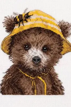 Promozione kit ricamo a punto croce - L'orso apicoltore - Panna