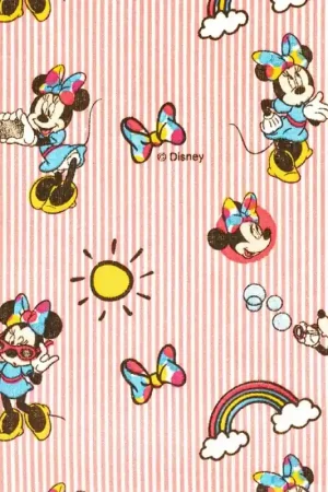 Tessuto Di Cotone- Minnie Mouse- Righe Rosa Occasione Imperdibile