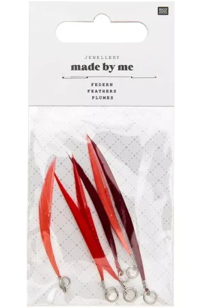 Assortiment de 6 plumes Made by me 5 cm pour la création de bijoux - Rouge Offerta Del Giorno