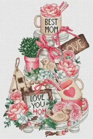 Foglio di punto croce - Scaffale per la festa della mamma - Les petites croix de Lucie Economico