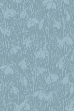 Snowdrop Spot Steely Sky, Tessuto Azzurro Cielo d'Accaio con Bucaneve tono su tono - Liberty Fabrics Ultime Pezzi