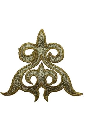 Applicazione Termoadesiva Triangolo Ricamo Ghirigoro Glitter Oro Lurex Sacro 10x9 Cm Solo Oggi