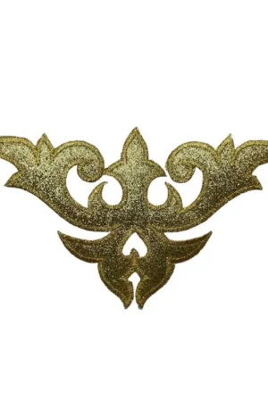 Applicazione Termoadesiva Triangolo Ricamo Ghirigoro Glitter Oro Lurex Sacro 16x10 Cm Direttamente Dal Produttore