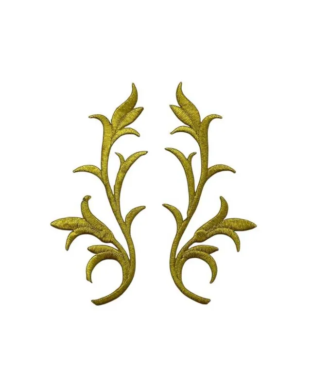 Popolare Applicazione Coppia Termoadesiva Sacro Oro Lurex Ricamo Collo Alto 14 Cm