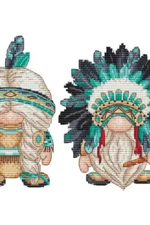Foglio di punto croce - Gnomi indiani - Les petites croix de Lucie Occasione Imperdibile