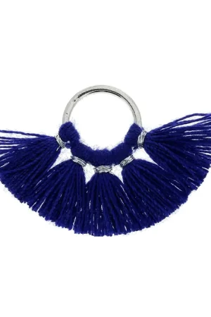Petit pendentif éventail pompons imitation coton 20x29 mm Bleu Roi/argentéx1 Promo Stagionale