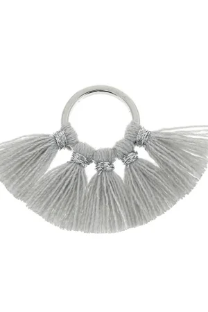 Prezzo Di Fabbrica Petit pendentif éventail pompons imitation coton 20x29 mm Gris Souris/argentéx1