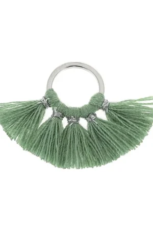 Petit pendentif éventail pompons imitation coton 20x29 mm Celadon/argentéx1 Prezzo Basso