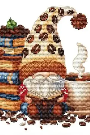 Novità Foglio di punto croce - Gnomo al caffè - Les petites croix de Lucie