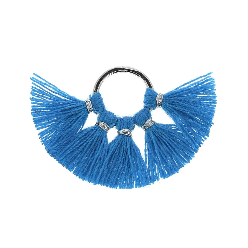 Vendita Finale Petit pendentif éventail pompons imitation coton 20x29 mm Bleu/argentéx1