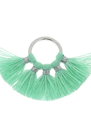 Compra Adesso Petit pendentif éventail pompons imitation coton 20x29 mm Mint/argentéx1