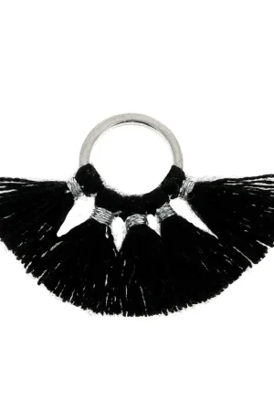 Professionale Petit pendentif éventail pompons imitation coton 20x29 mm Noir/argentéx1