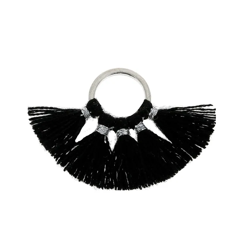 Professionale Petit pendentif éventail pompons imitation coton 20x29 mm Noir/argentéx1
